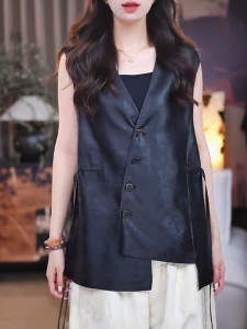 QINGNAER | V-neck Sleeveless Large-size Vest Irregular Design