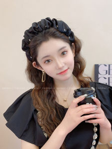 New 2024 Black Pleated High Top Hairband Face Slimming Fairy Card Outdoors Versatile Headwear Sweet Style Fresh Outing