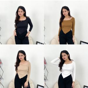 Elona Top Rib: Baju Wanita Atasan Lengan Panjang Korean Style Terbaru