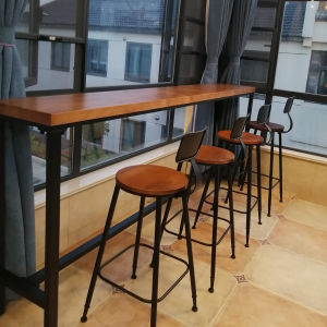 Simple Iron Art Solid Wood Bar Table Chair Set Wall Mounted Long Narrow Milk Tea Shop Home Balcony High Table Rectangular Shape