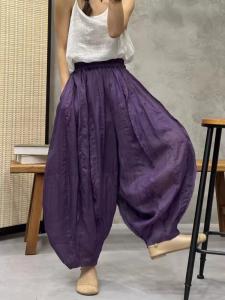Retro Patchwork Double Layer Lantern Pants Loose Slimming Large Size Pumpkin Pants Womens Summer Casual High Waist Wide Leg
