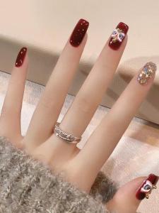 CHUBEISHI | Handmade Red New Years Seasonal Short Acrylic Nails with Removable Design