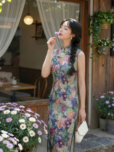 Vintage Casual Breathable Sleeveless Stand-collar Mid-length Dress