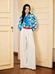 New Contrast Geometric Print Silk Blend Shirt