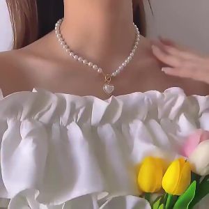 Elegant Pearl Necklace For Women Heart Pendant Necklaces Luxury Imitation Pearls Chain Necklaces Korean Jewelry Girls Gifts