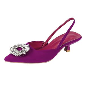 Giày Cao Gót Đế Xuồng Mũi Nhọn Đính Đá Rhinestone Đế Cao Su Thời Trang Mùa Hè Cho Nữ