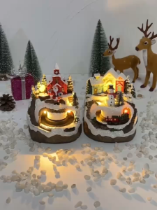 Christmas rotating resin luminous music box decoration for Christmas tree Santa Claus Christmas gift tabletop decoration