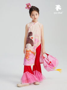 Pocoblush Original Design New Chinese Style Cheongsam Childrens Clothing Cotton Summer Ethnic Button Wind Girls Traditional Costume