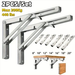 Heavy Duty 2PCS Triangle Folding Angle Shelf Bracket Stainless Steel Collapsible Shelf Bracket for Table Work Bench Wall Mounted