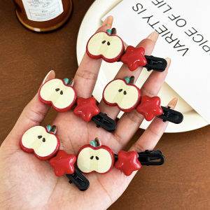 C.three Red Apple Star Hair Clip Ins Simple Girl Hair Clip Cute Creative Hair Clip