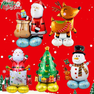 🎄🎅Santa Claus Self Standing Balloons Large Christmas Snowman Xmas Tree 4D Aluminum Foil Balloon with Base Party Gift Home Decor