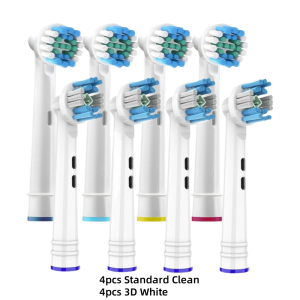Electric Toothbrush Replacement Brush Heads For Oral B 4 Professional Standard Clean Heads + 4 3D White Toothbrush Heads