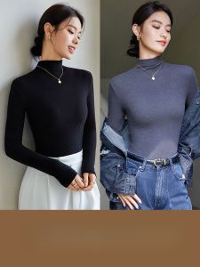 miiow | Womens White Half-High Collar Base Shirt Autumn Winter New Style Slim Fit Long Sleeve Inner Wear MiiOW Cat Person Base Shirt