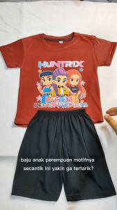 Setelan Baju Kaos Distro K-Pop Demon Hunters Anak Perempuan Karakter Trio Cewe Lucu 1 - 10 Tahun