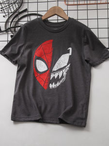 เสื้อยืดแขนสั้นแห้งเร็วสำหรับเด็กชาย ผ้าฝ้ายผสมโพลีเอสเตอร์ ทรงหลวม คอกลม พิมพ์ลาย ฤดูร้อน เสื้อผ้าเด็กชาย