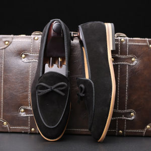 Retro British Matte Leather Mens Shoes Korean Style Genuine Leather Casual Tassel Slip-On Fashion Bean Bean Shoes for Men