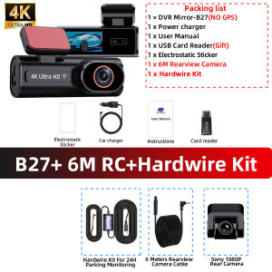 Acceo 4K Ultra HD Dash Cam Front Rear 1080P WiFi GPS Car DVR Video Vision 24H Parking Monitor Loop Recording Black Box for Cars