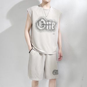 ฤดูร้อน 2024 ชาย ลำลอง ชุดกีฬาบาสเก็ตบอล เสื้อกั๊ก กางเกงขาสั้น แขนกุด เสื้อยืด โพลีเอสเตอร์ ไฟเบอร์ 100% ฤดูใบไม้ผลิ Morning New Model