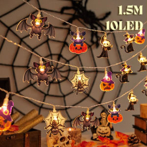 YESPERY เชือกไฟฮาโลวีน LED 10เส้น1.5ม. กะโหลกศีรษะฟักทองค้างคาวเทศกาลผีโคมไฟปาร์ตี้หลอกหรือเลี้ยงตกแต่งวันฮาโลวีนอย่างมีความสุข