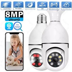 Camera IP WiFi E27 Dạng Bóng Đèn 8MP Camera Giám Sát Trẻ Em Không Dây Với Tính Năng Theo Dõi AI Tầm Nhìn Ban Đêm Màu Sắc Camera An Ninh Trong Nhà Camera Giám Sát Thú Cưng