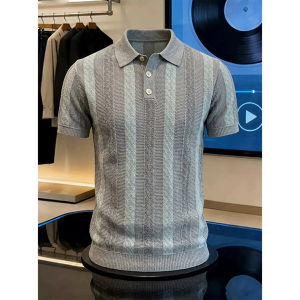 Breathable Cooling Coolest Knit Striped Jacquard Mens T-Shirt