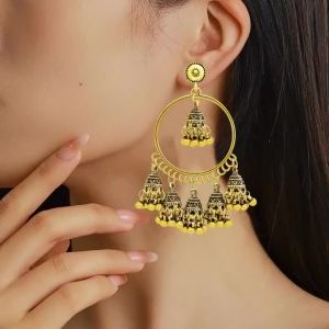 Vintage Drop Dangle Earrings for Women Fashion Alloy Carved Hollow Bell Tassels Ethnic Earrings Brincos Jewelry Accessories Gift