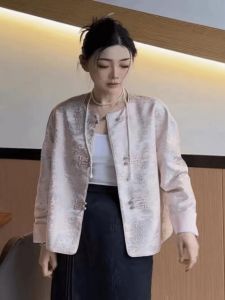 New Chinese Style round Neck Tunic Top Women Autumn New Arrival Song Jin Embroidery Heavy Work Suits Commute Regular Sleeve Long