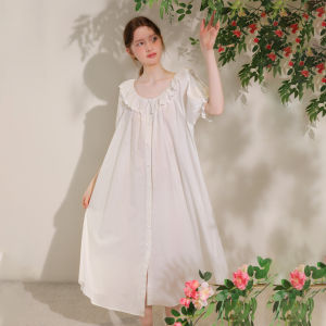 XEXZ | ชุดนอนผู้หญิงแขนสั้นปักลายผ้าฝ้ายแท้สไตล์ฝรั่งเศส ฤดูร้อน 2025 ชุดนอนผู้หญิงแขนยาวสไตล์ใหม่ Pure Desire ชุดนอนผ้าฝ้ายแท้