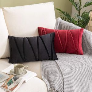 2PCS 30x50cm Lumbar Throw Pillow Covers Farmhouse Velvet Gift Throw Pillow Case Cushion Cover Cojines Black Red Green Pink 쿠션