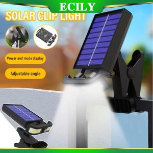 โคมไฟพลังงานแสงอาทิตย์แบบคลิปกลางแจ้ง ECILY โคมไฟกันน้ำอัจฉริยะบ้านสว่างพิเศษร่างกายมนุษย์ลานโคมไฟเซนเซอร์ตั้งแคมป์ปรับมุมและโหมดพลังงานได้