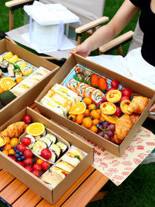 Disposable Picnic Box Outdoor Camping to-Go Box Spring Outing Internet Celebrity Barbecue Sushi Bento Dessert Kraft Box