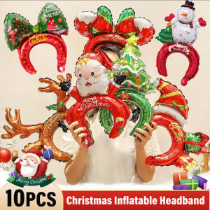 YESPERY 10Pcs New Christmas Headband Balloon Cartoon Santa Snowman Balloon Christmas Decorations Inflatable Stick