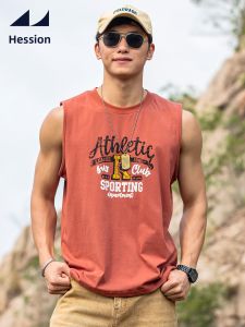 HESSION | Red Outdoor Cotton Tank Top for Men 2026 Summer American Print