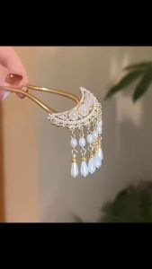 Jepit Rambut Korea Bahan Alloy 12cm Aksen Mutiara dengan Rumbai Tusuk Konde Logam Sirkam TKAJ007