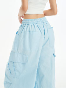 QIAOMIDUO | Blue Comfortable Womens Summer Thin Wide Leg Pants Casual Loose Workwear Trousers Sports Loose Fit Trousers For Women