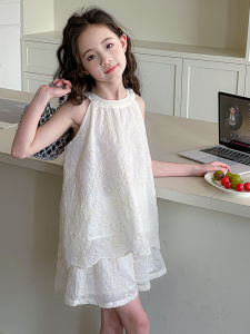 Girls Summer Outfit Embroidered Sleeveless Top And Shorts Two Piece Set Korean Style Childrens Clothing Breathable Lightweight