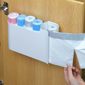Wall-Mounted Trash Bag Organizer ABS Plastic Kitchen Cabinet Door Dual-Compartment Storage Box Space-Saving for Home Office