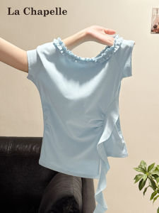 La Chapelle | Áo Thun Tay NgắnSlim-fit Cổ Trụ Viền Gỗ
