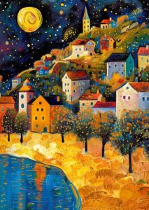 Kayou | Jigsaw Puzzle 500/1000 Pieces Van Gogh Style Starry Night Town Puzzles Adult Present Portable Box for Family Games Educational