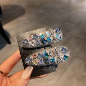 Sweet Side Hair Clip Womens Autumn Winter Knitted Heavy Duty Rhinestone Design Hair Accessories Korean Style Fashion Jewelry