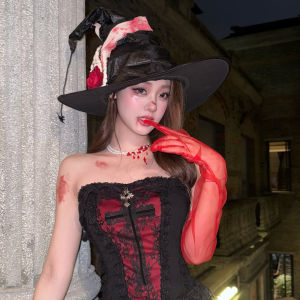 Mũ Phù Thủy Hoa Hồng Đen Mũ Ma Thuật Đầu Trang Trí Mũ Biểu Diễn Hóa Trang Halloween Thiết Kế Độc Đáo Phụ Kiện Cosplay