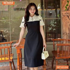 Đầm thiết kế BEMINE cổ đức tay phồng đính nơ dáng chữ A phù hợp đi làm đi chơi-MT10104
