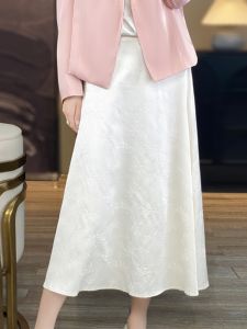 Elegant High Waist Satin Half Skirt Womens New 2024 Draping Slimming Midi Skirt Chinese Style Floral Embroidery A-Line Skirt