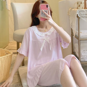 Korean Style Pajamas Womens Summer Thin Lace Short Sleeve Pure Color Cotton Silk Home Wear Gentle Elegance Princess Style Bourette Suit