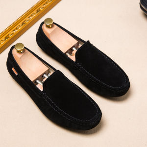 Spring 2025 Mens Casual Shoes Genuine Leather Bean Driving Soft Bottom Leisure Fashion Korean Lazy Style round Toe Outdoor