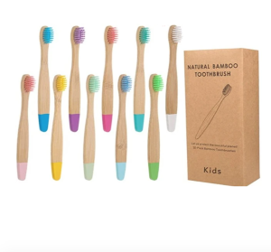 New Eco Organic Childrens Bamboo Toothbrush 4 PackTen Colors Soft Fibre Bristles 100% Biodegradable Handle Eco BPA Free