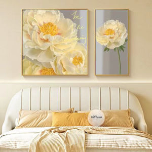 Modern Minimalist Style Peony Floral Decorative Painting Creamy Style Bedroom Wall Art Restaurant Dining Area Decorative Print