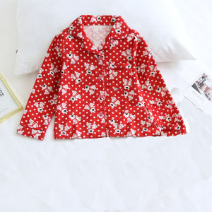 ฤดูใบไม้ผลิ ฤดูใบไม้ร่วง Pure ผ้าฝ้าย ผ้าสักหลาด ชุดนอน เสื้อผ้าบ้านเด็กผู้หญิง เด็กทารก ทั้งหมด ผ้าฝ้าย การ์ตูน หมีแดงชิ้นเดียว เสื้อท่อนบน