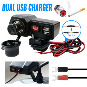 EKLEVA Motorcycle Dual USB Charger with Port Cig Lighter Socket and Voltage Display for Mobile Phone Tablet Charging Accessories