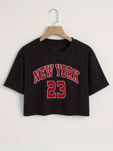 New York Letter Print Crop T-shirt Casual Crew Neck Sleeve Top Womens Clothing Harajuku Short Sleeve Casual Aesthetic Clothes